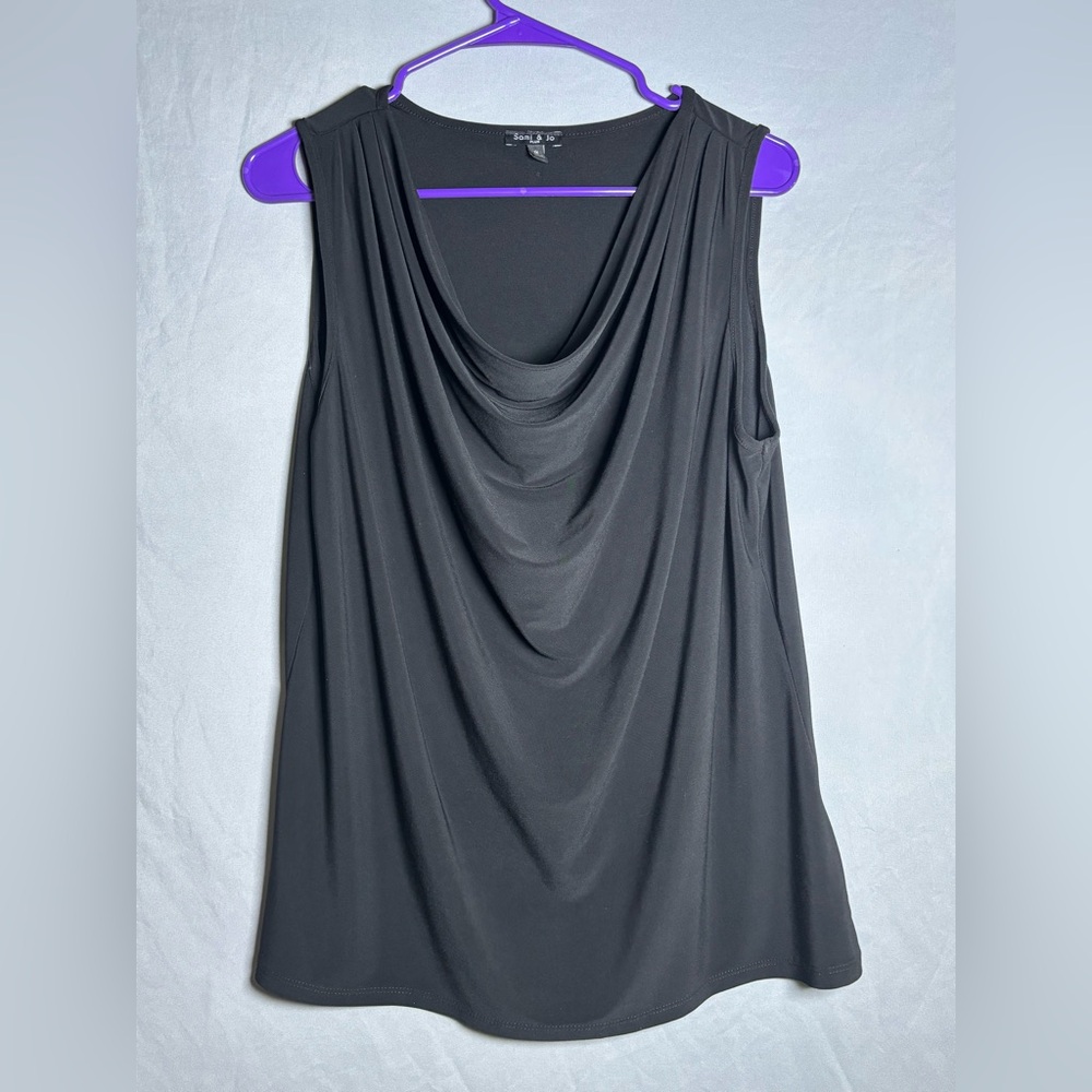 Sami & Jo Black Drape Neck Tank Top